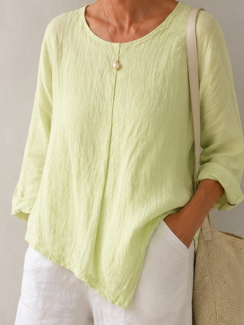 OSKA Textured Cotton Blend Tunic Top Lime Green Size IV Lagenlook